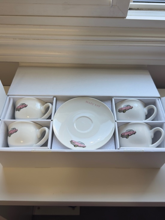 Mary Kay Other - Mary Kay Branded Set of 4 Cups and Saucers with Pink Cadillac - Set #1